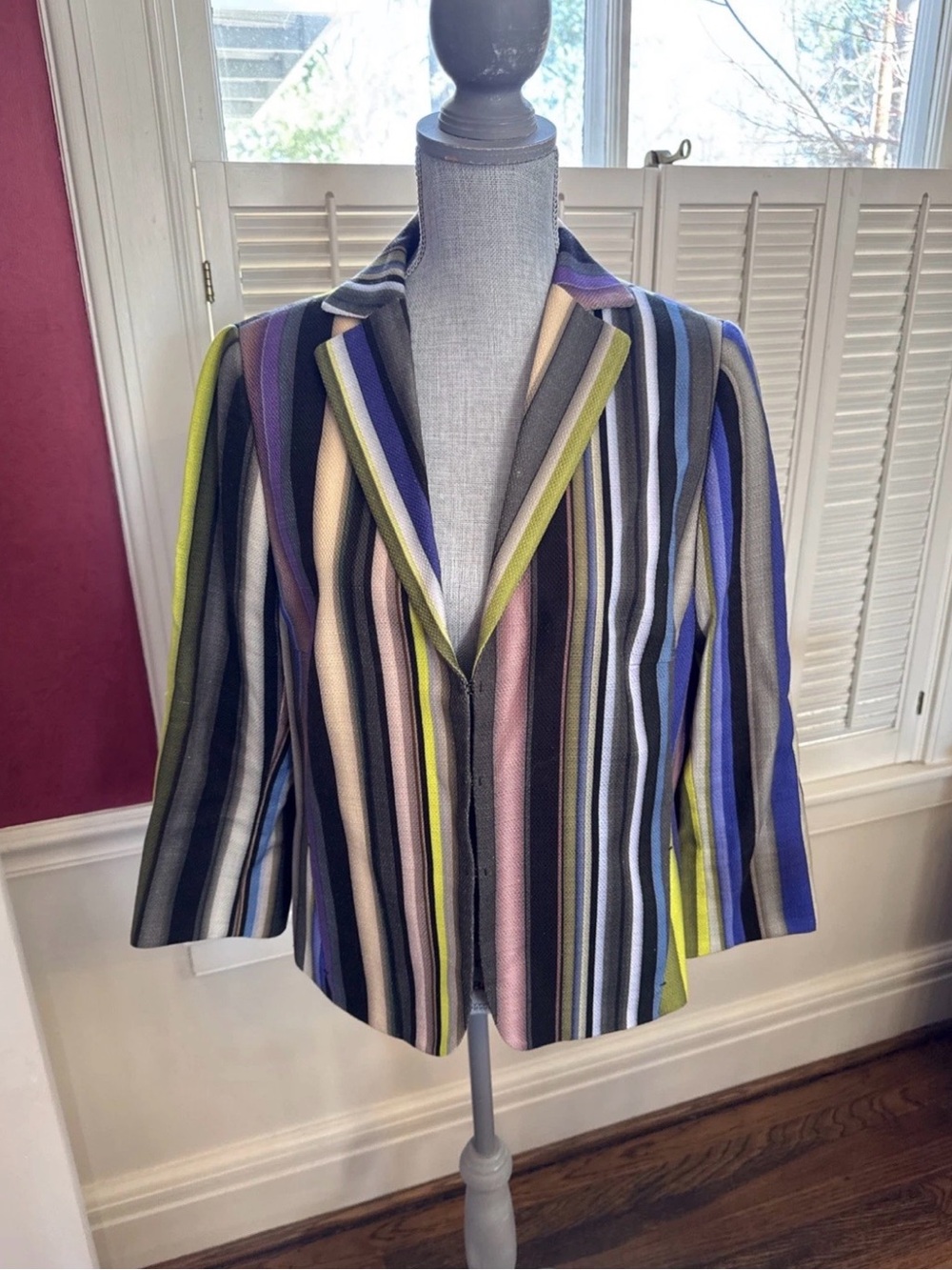 Akris Multicolor Striped Blazer in Blue, Green, Pink, Black cotton